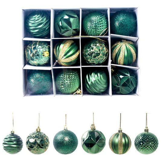 12pcs 6cm Assorted ChristmasTree Ball Ornament Set Multi Design