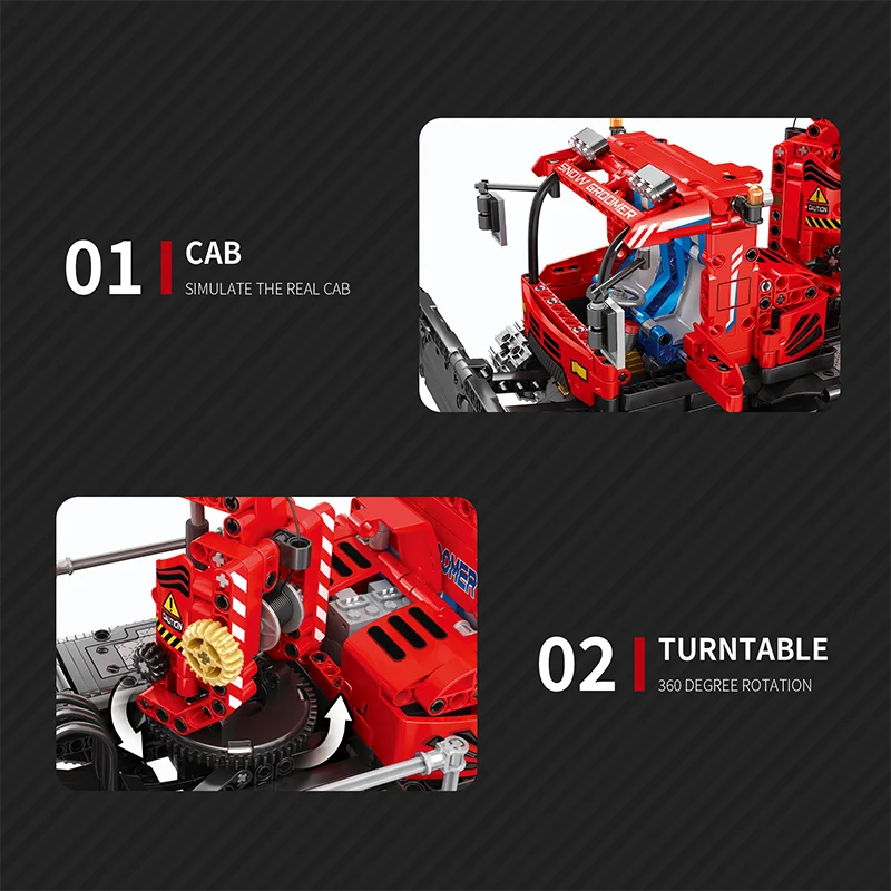 Reobrix RC Snow Groomer Building Kit – Motorized Construction Vehicle Toy with Remote Control, App Control, and Realistic Functions