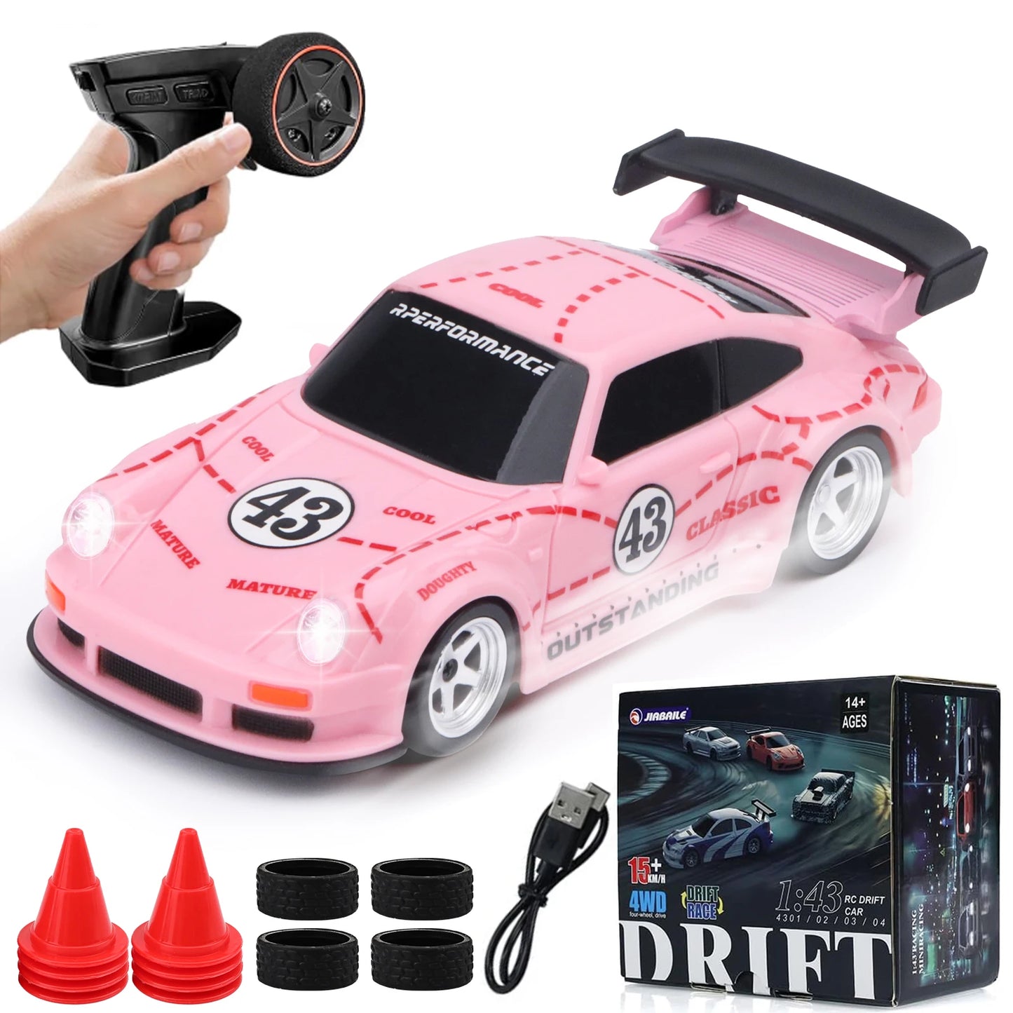 1/43 Scale 4WD Mini RC Drift Car – Full Proportional Steering & Throttle, High-Speed Remote Control Drifting Car – RTR Package