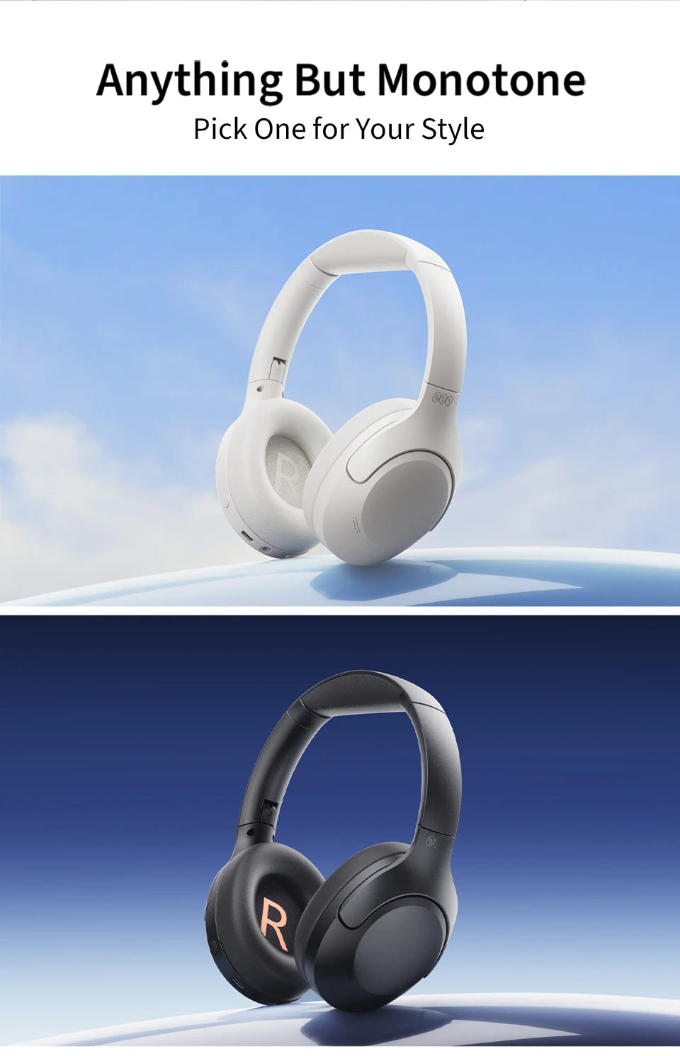 QCY H3 Lite ANC Wireless Headphones Bluetooth 5.3 Over-Ear Headset with HiFi Sound, 40mm Drivers & 60H Battery Life