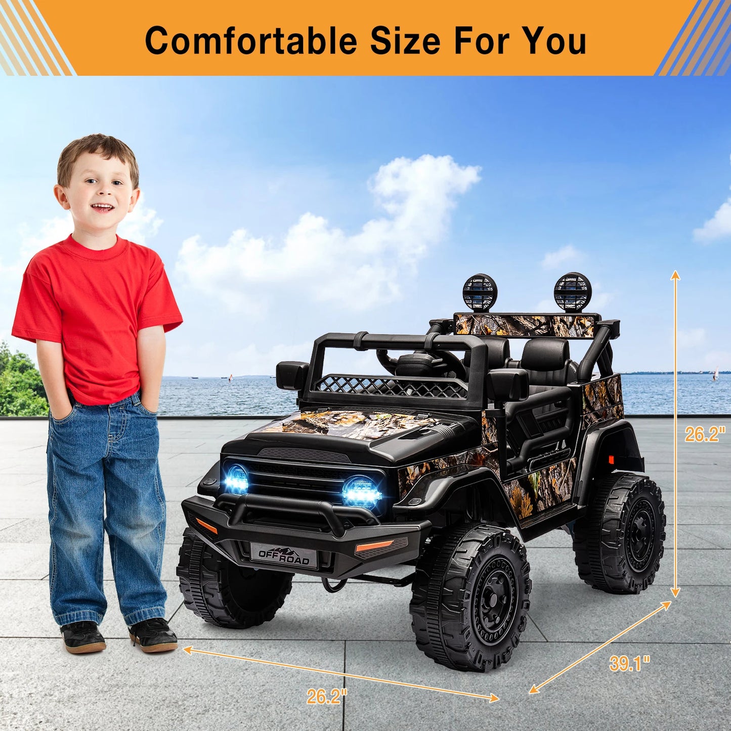 12V Ride-On Truck for Kids – 2 Seater Electric Vehicle with Remote Control, Bluetooth Audio & LED Lights