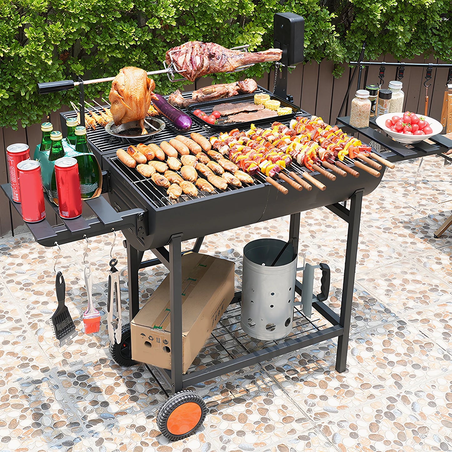 EExtra Large Outdoor Charcoal Grill Smoker – 871 Square Inches Cooking Area with 2 Foldable Side Tables