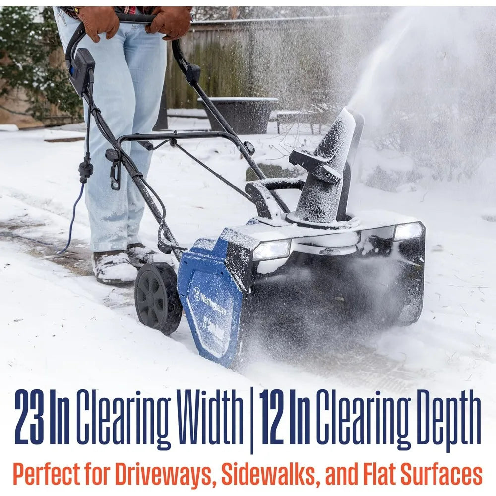 WSnow23 23-Inch Electric Snow Thrower – 1800W Motor, Dual LED Lights, 25-Ft Throw, 120V Corded Snow Blower for Driveways & Walkways