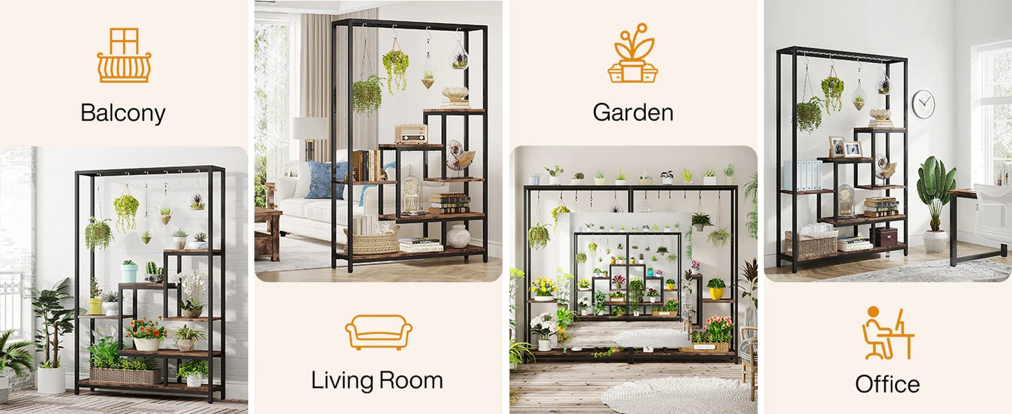 Tribesigns 5-Tier Tall Indoor Plant Stand, 70.9" Large Metal Plant Shelf with 10 Hanging Hooks for Garden, Balcony, Living Room & Patio