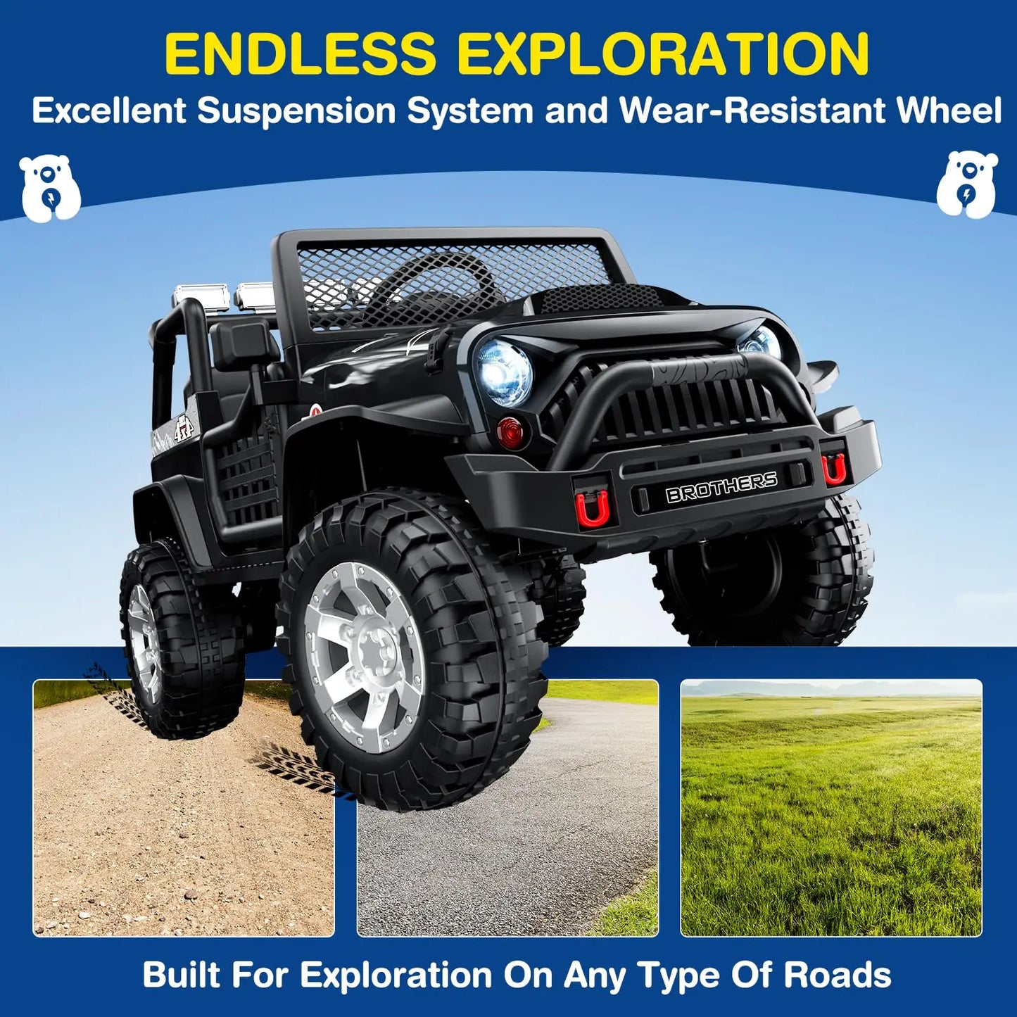 IGIANT 24V 2-Seater Kids Ride-On Truck – Remote Control, Bluetooth, Music, Suspension, LED Lights, 3-Speed Electric Car