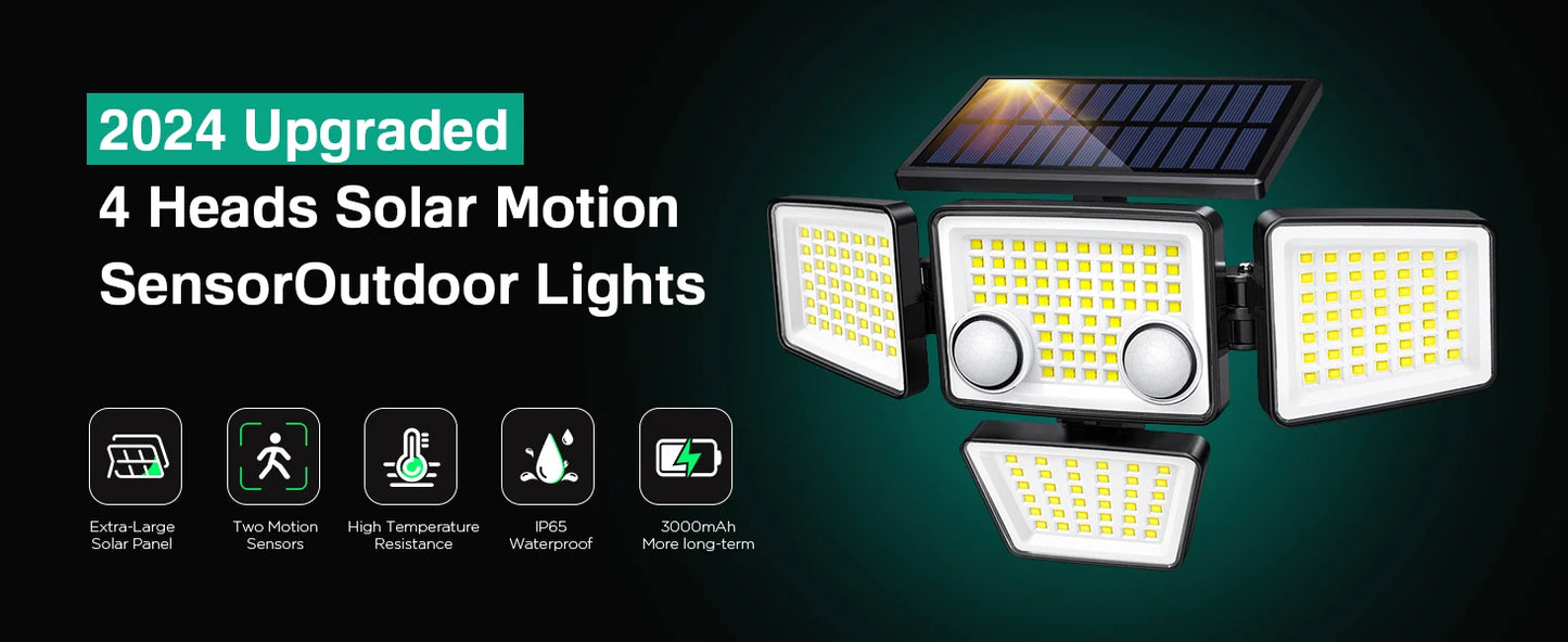 2024 Upgraded 4-Head Solar Motion Sensor Outdoor Lights