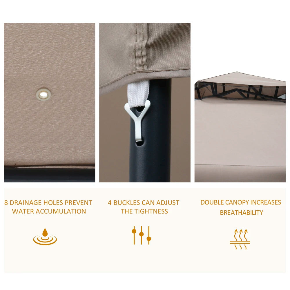 2-Tier Patio Gazebo with Mesh Walls and Steel Frame – Taupe