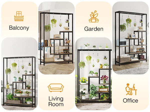 Tribesigns 5-Tier Tall Indoor Plant Stand, 70.9" Large Metal Plant Shelf with 10 Hanging Hooks for Garden, Balcony, Living Room & Patio