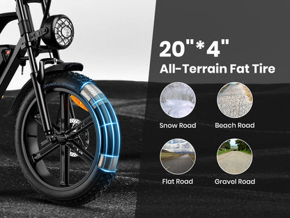 AMYET V9-G60 Electric Bike – 1000W Motor, 48V 20Ah Battery, Fat Tire E-Bike with Shimano 7-Speed & Dual Suspension