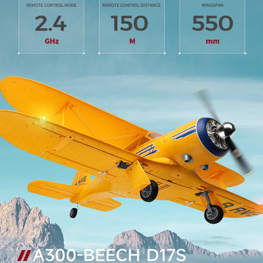 WLtoys A300 Beechcraft D-17 RC Plane – 4 Channel Brushless Remote Control Airplane with Lights, Dual Batteries, 2.4GHz Radio System