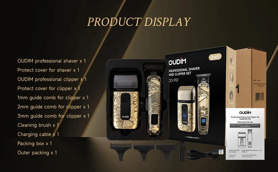 OUDIM 2-in-1 Professional Shaver & Clipper Set with High-Speed Motor, Type-C Fast Charging & LED Display