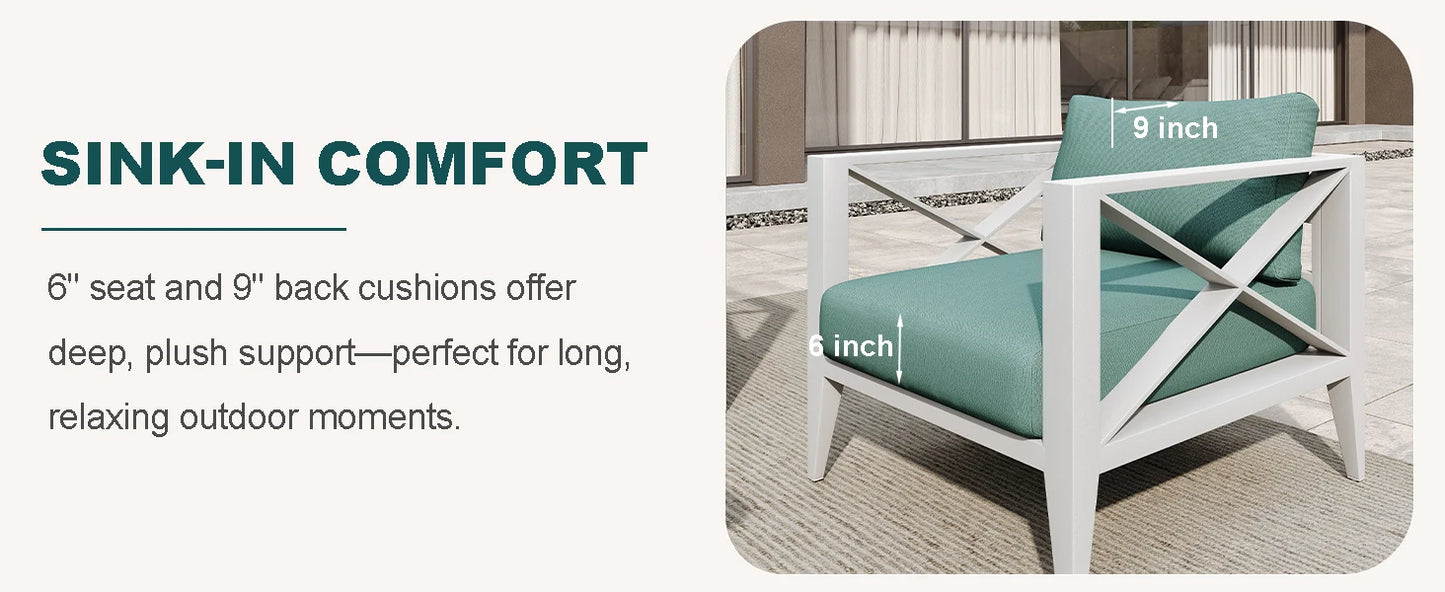 Aluminum Outdoor Patio Conversation Set with Coffee Table