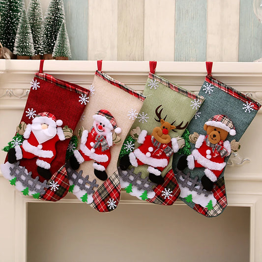 4Pcs Christmas Stockings Set – Santa, Snowman, Bear & Elk