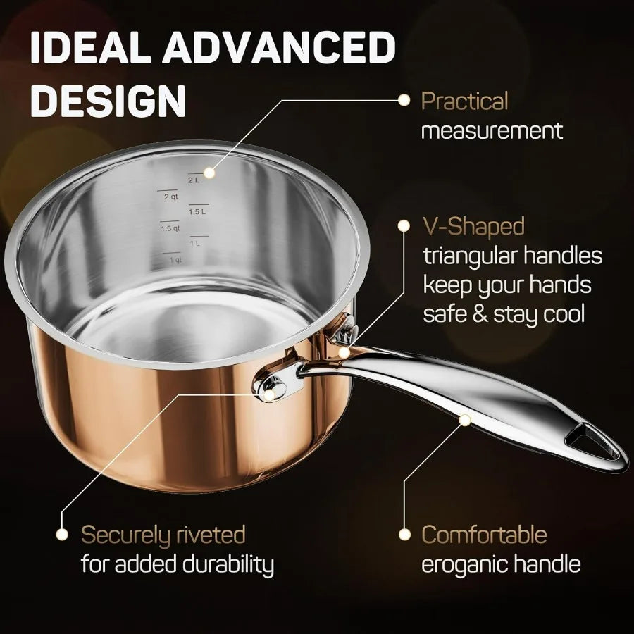 Civete 10-Piece Tri-Ply Stainless Steel Cookware Set – Copper Finish | Induction Ready | Professional-Grade Construction