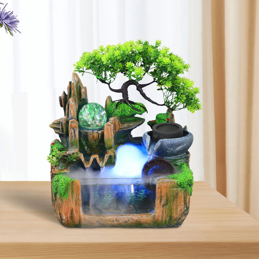 Small Rockery Water Fountain with LED Light & Mist Effect – Tranquil Tabletop Decor for Home or Office
