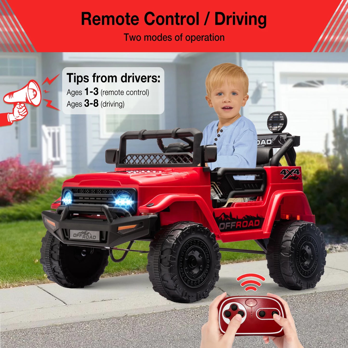 12V Ride-On Truck for Kids – 2 Seater Electric Vehicle with Remote Control, Bluetooth Audio & LED Lights
