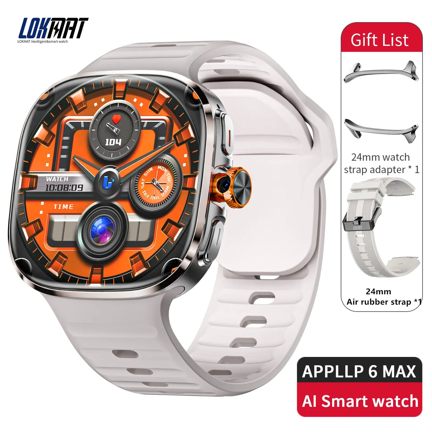 LOKMAT APPLLP 6 MAX – Android Smart Watch Phone | 2.16-Inch AMOLED Display | 4G/5G SIM | Rotating Camera | AI ChatGPT Integration