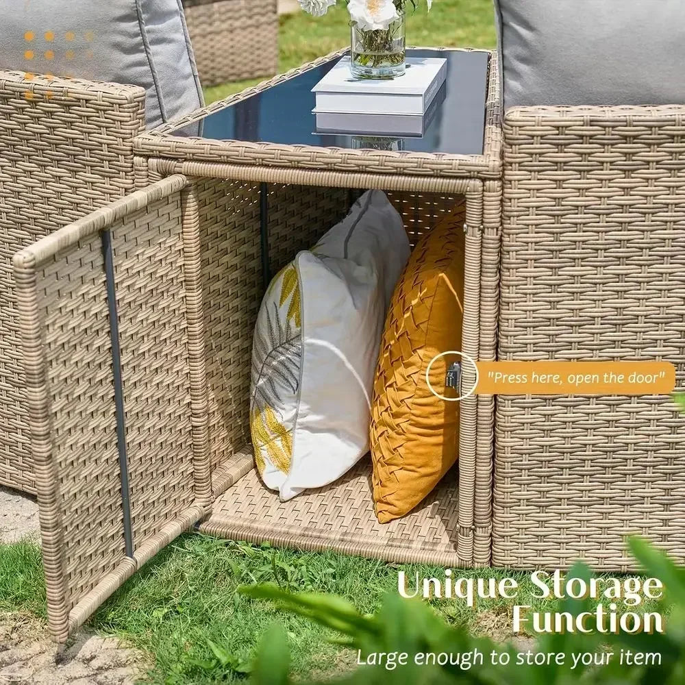 11-Piece Outdoor Wicker Sectional Sofa Set with Storage Wedge Table