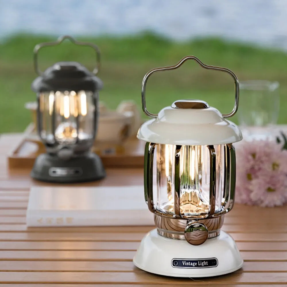 Outdoor Vintage Camping Lantern USB Rechargeable Retro LED Light Portable Waterproof Emergency Lamp
