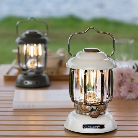 Outdoor Vintage Camping Lantern USB Rechargeable Retro LED Light Portable Waterproof Emergency Lamp
