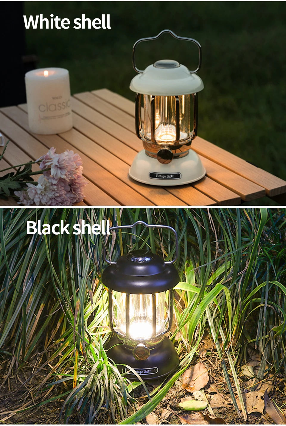 Outdoor Vintage Camping Lantern USB Rechargeable Retro LED Light Portable Waterproof Emergency Lamp