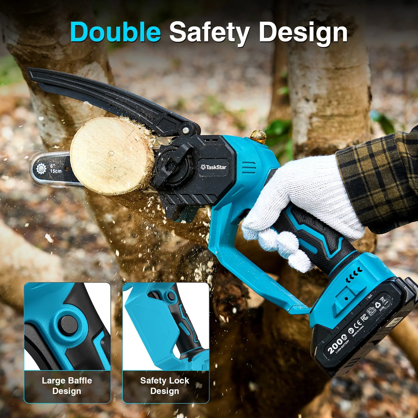 TaskStar 12" Cordless Electric Chainsaw with 2 x 4000mAh Batteries – Brushless Motor, Tool-Free Tensioning, Lightweight & Portable