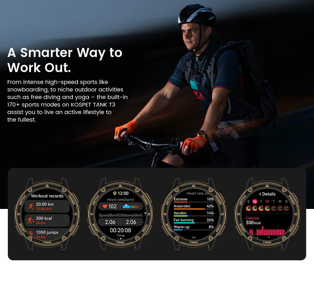KOSPET TANK T3 Smartwatch – Military Grade, AMOLED Display, 5ATM + IP69K Waterproof