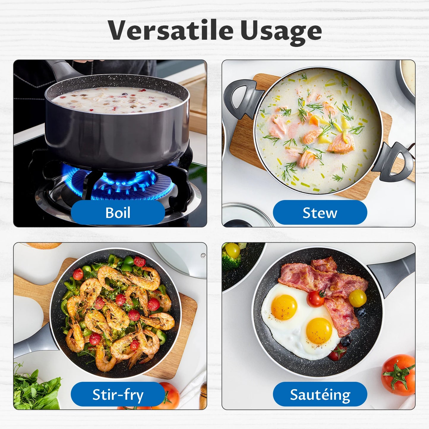 BEZIA Induction Cookware Pots and Pans Set – 10 Piece Nonstick, Dishwasher Safe with Stay-Cool Handles