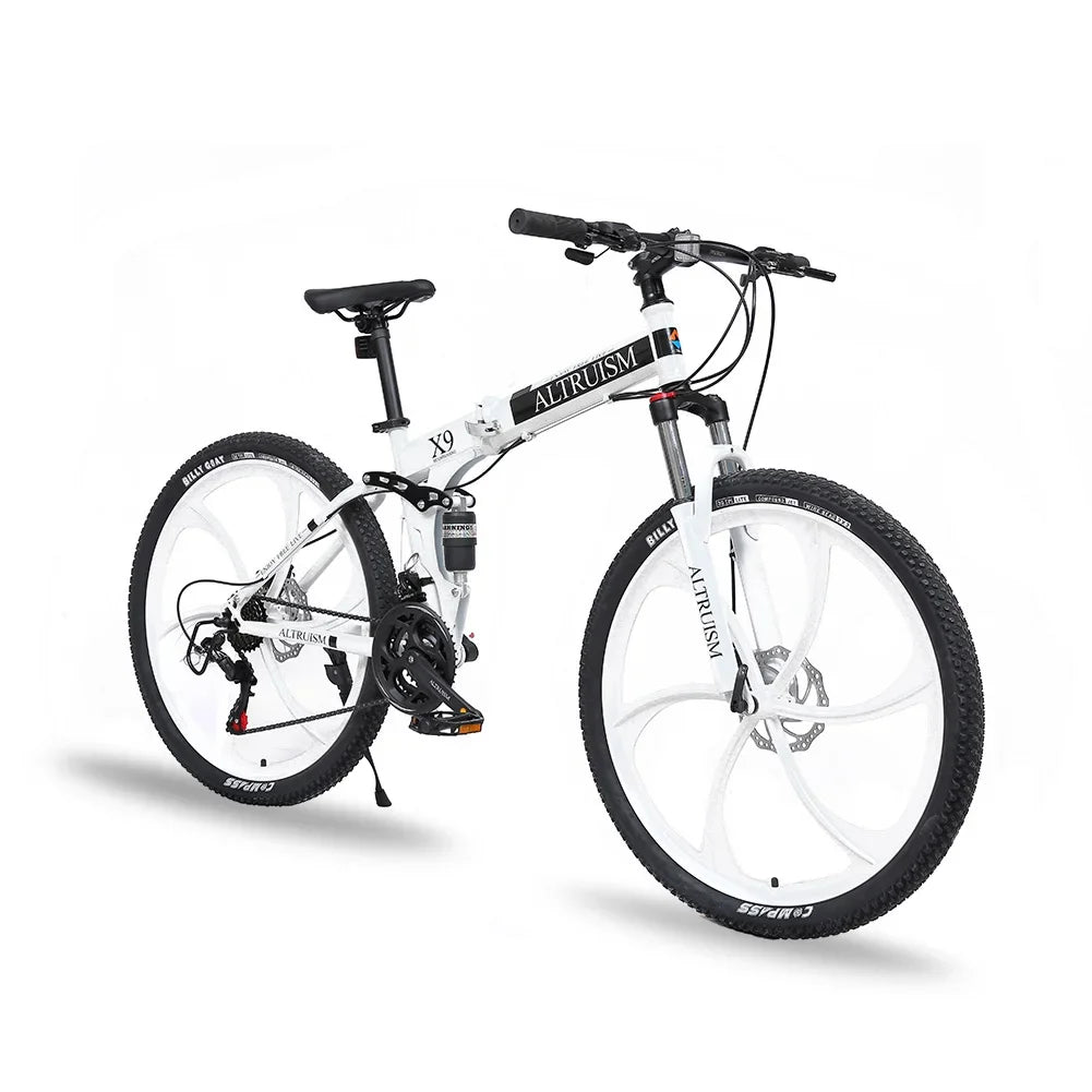 26” Folding Mountain Bike 21-Speed Shimano – Full Suspension & Disc Brakes