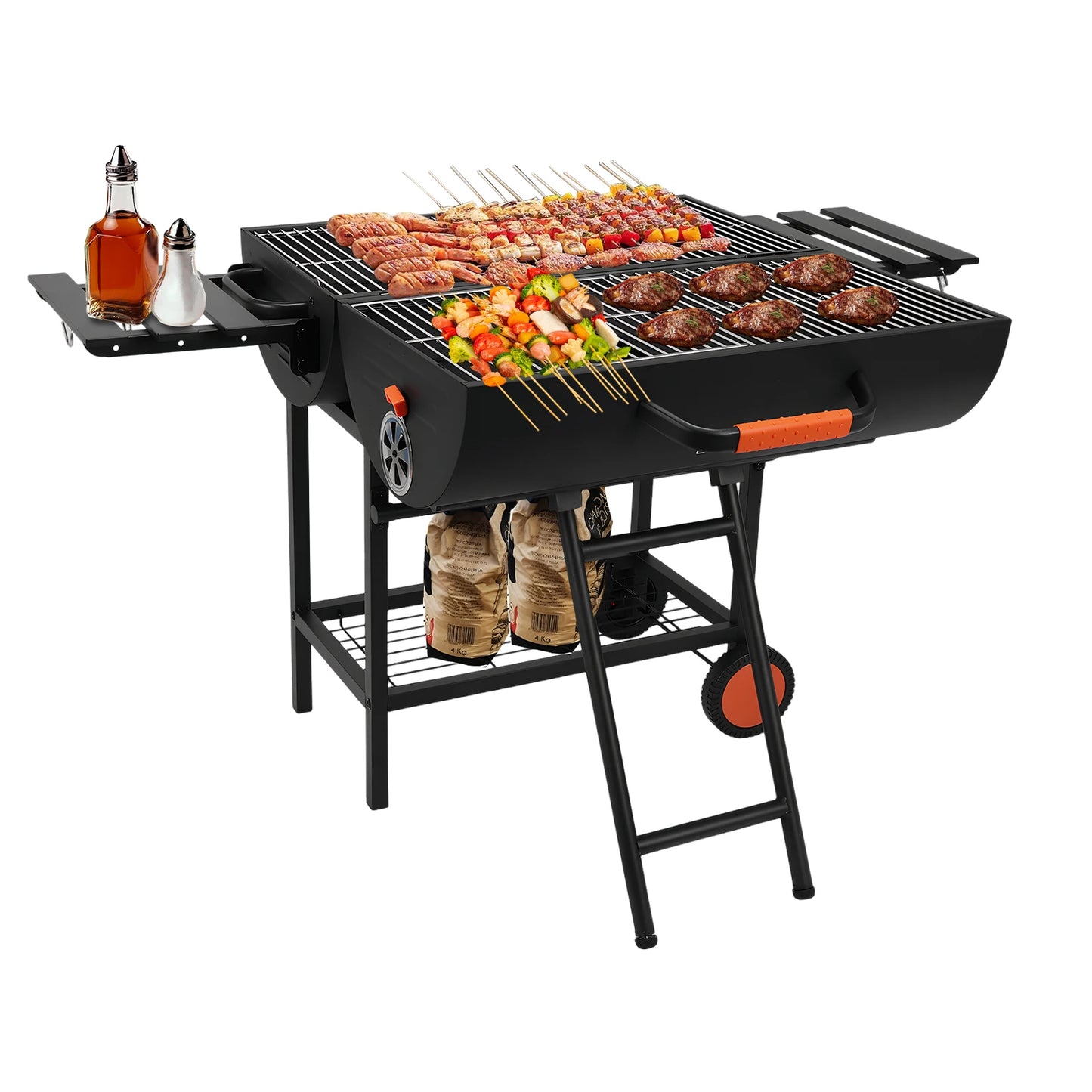 EExtra Large Outdoor Charcoal Grill Smoker – 871 Square Inches Cooking Area with 2 Foldable Side Tables
