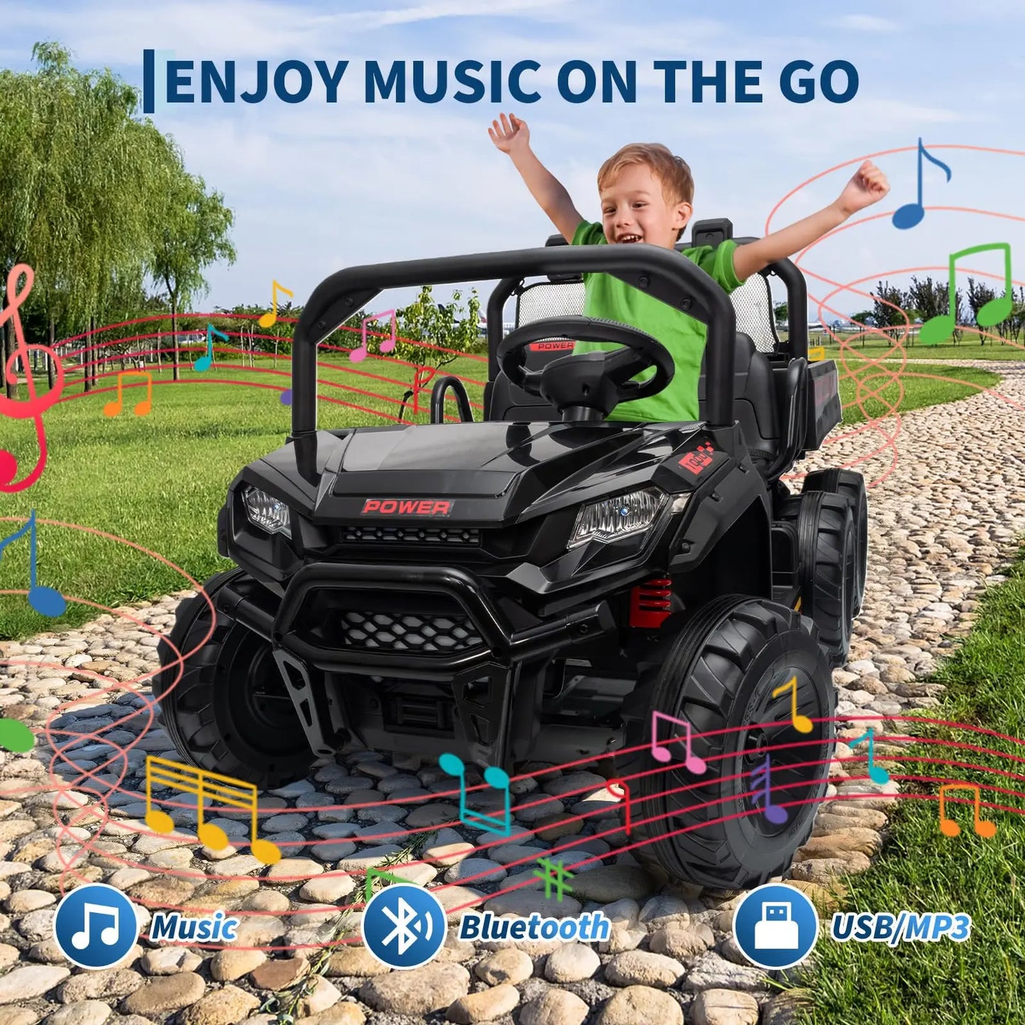 24V 4WD Kids Ride-On Dump Truck – 2-Seater Electric Toy Car with Remote Control, 3 Speeds, Realistic Dump Bed & Lights – Off-Road UTV Truck for Boys & Girls Ages 3+