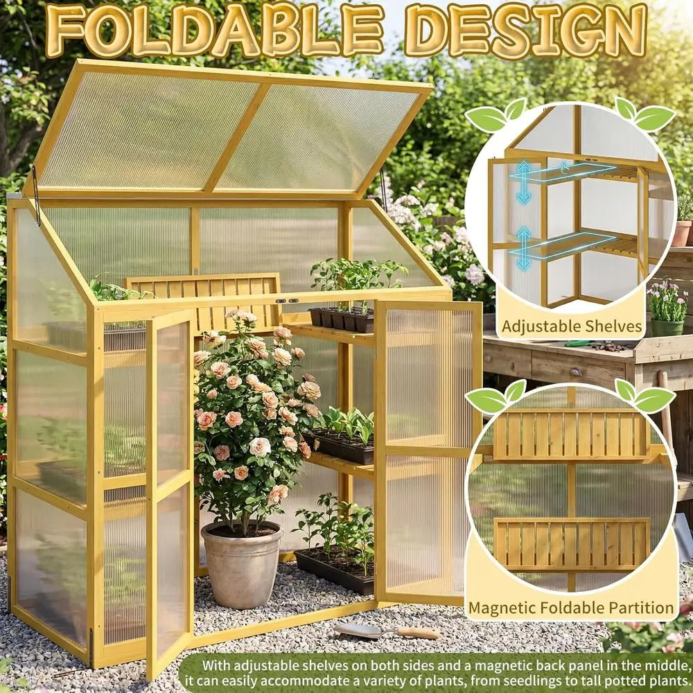 Greenhouse Cabinet with Transparent Roof, Raised Plants Shel Protection for Outdoor Indoor, Natural