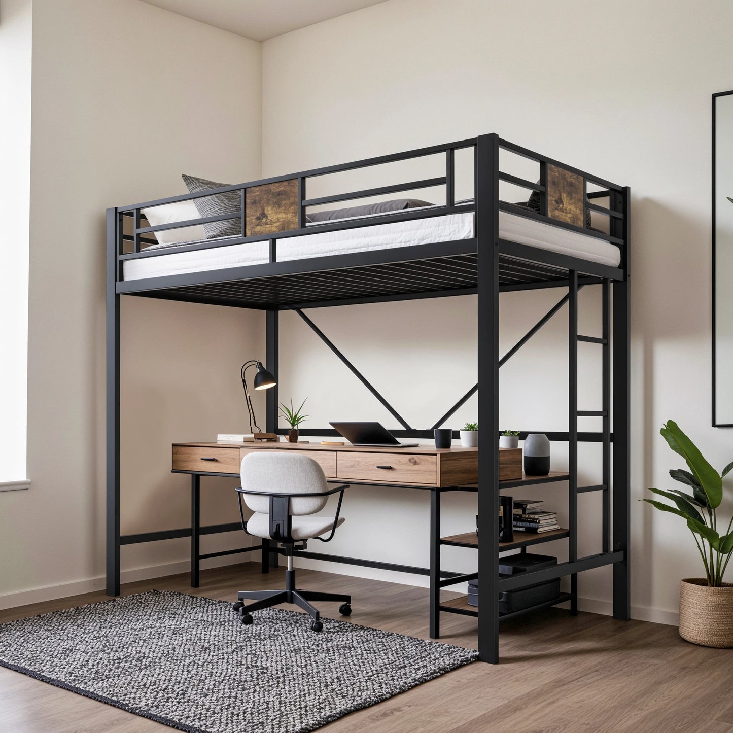 HOOMIC Twin Size Loft Bed Frame with Full-Length Guardrail