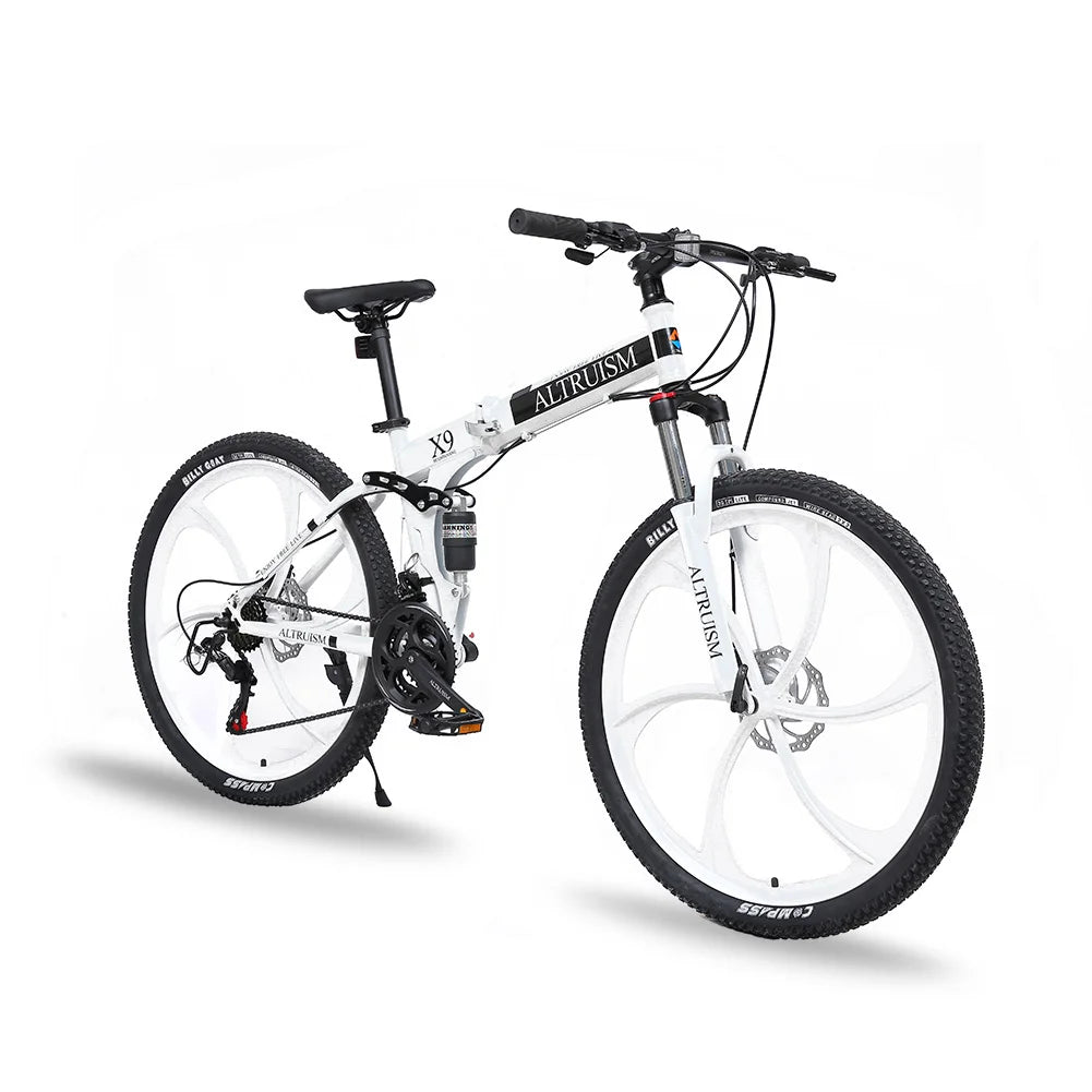 26 Inch Mountain Bike for Men & Women, 21 Speed Dual Suspension Adult Bicycle with Adjustable Disc Brake High Carbon Steel Frame