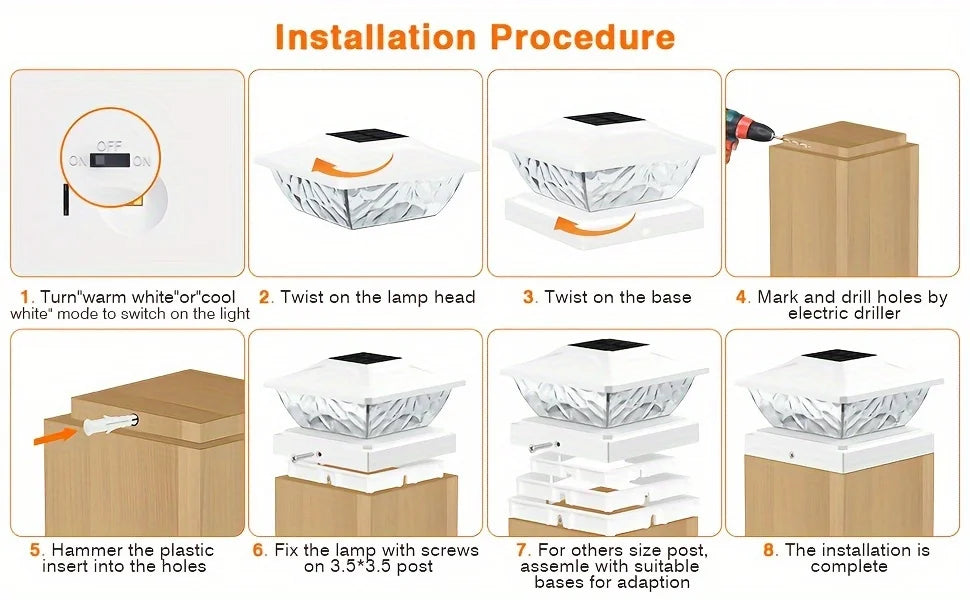 4/6/8/12 Pack 2 Mode Bright Solar Post Lights For Porches, Decks & Walkways