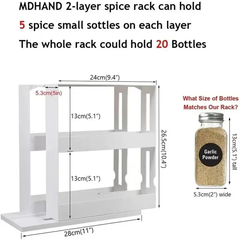 2-Tier Rotating Spice Storage Rack | Multi-Function Swivel Organizer for Kitchen & Bathroom