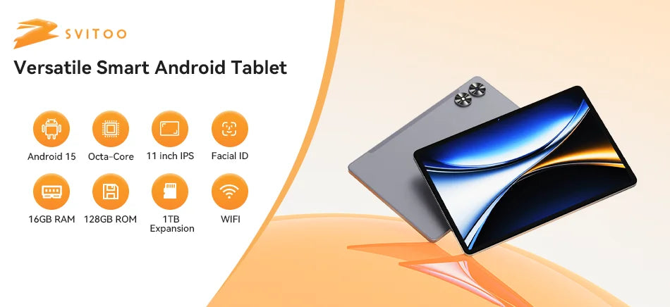 SVITOO 11-Inch Android 15 Tablet – 16GB RAM + 128GB ROM (1TB Expandable)