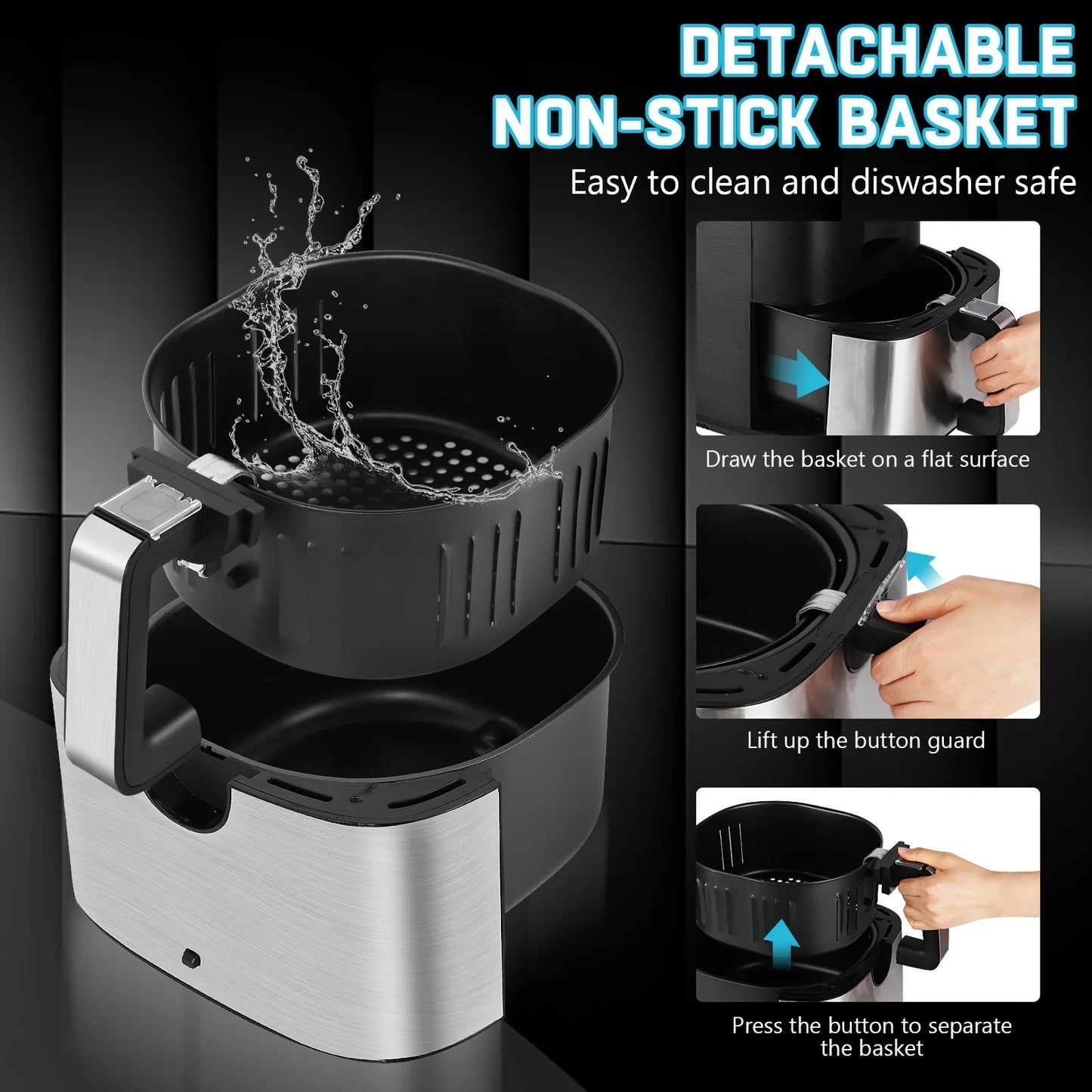 KitCook 7QT Large Air Fryer with Digital Touch Screen, 8 Cooking Presets & Adjustable Temperature Control -1500W