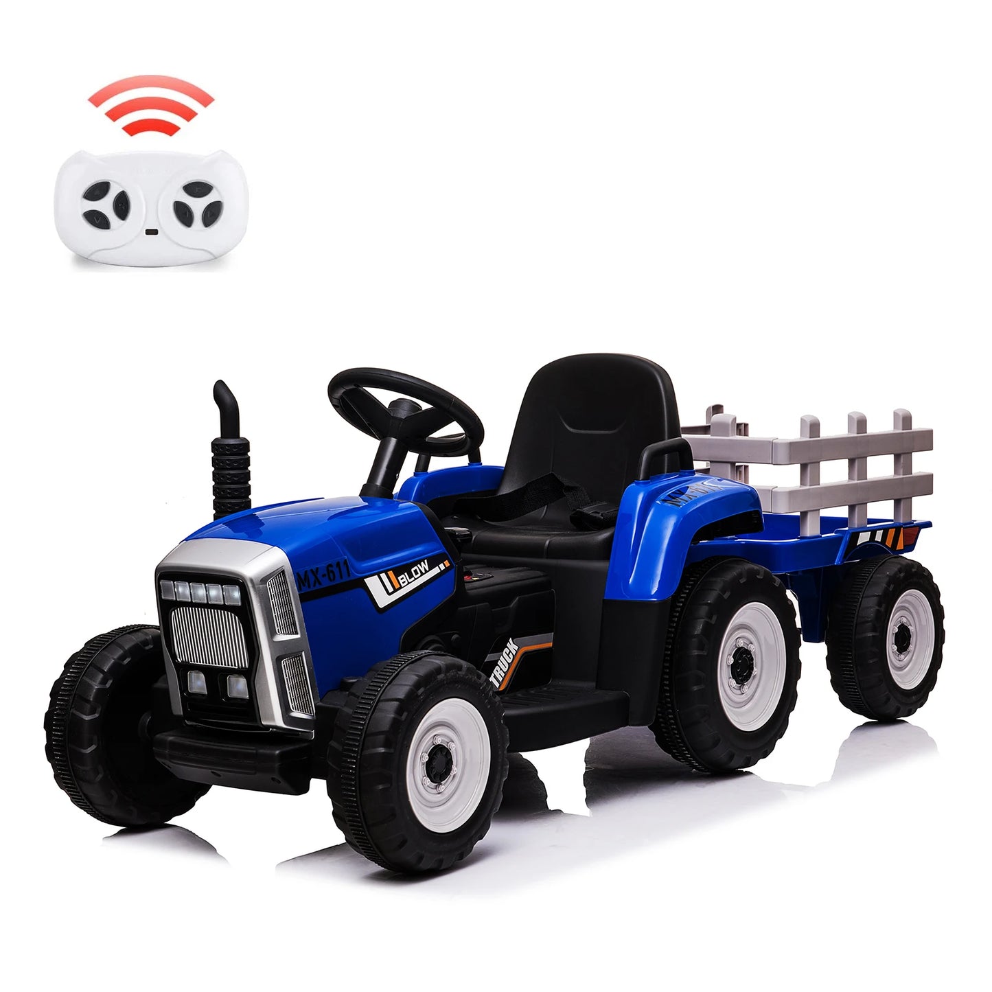 Kids Ride-On Electric Tractor with Remote Control & Trailer – 12V Battery 25w/35w, EVA Tires, Headlights & Bluetooth Music