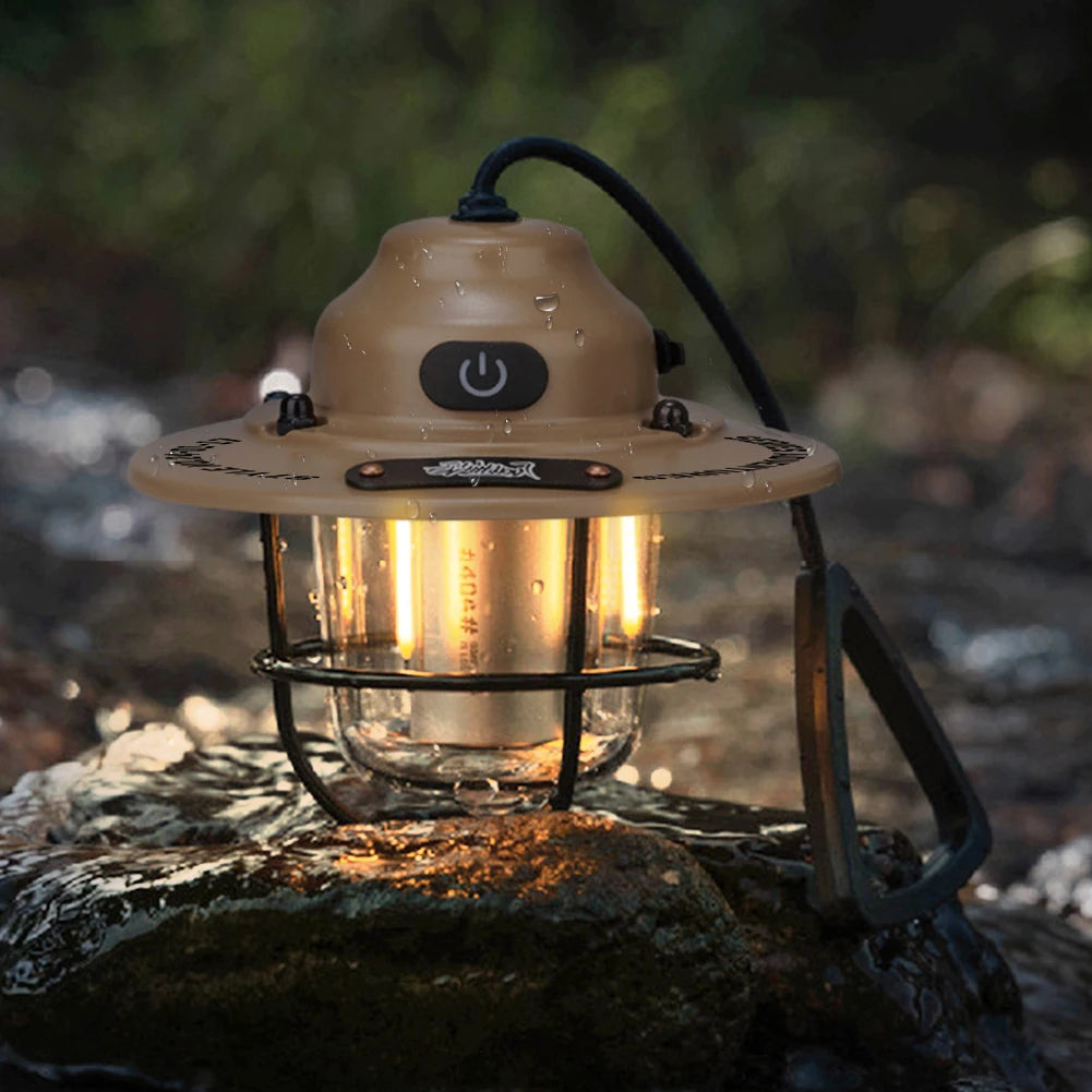 Retro LED Camping Lantern with Type-C Charging & 4 Light Modes