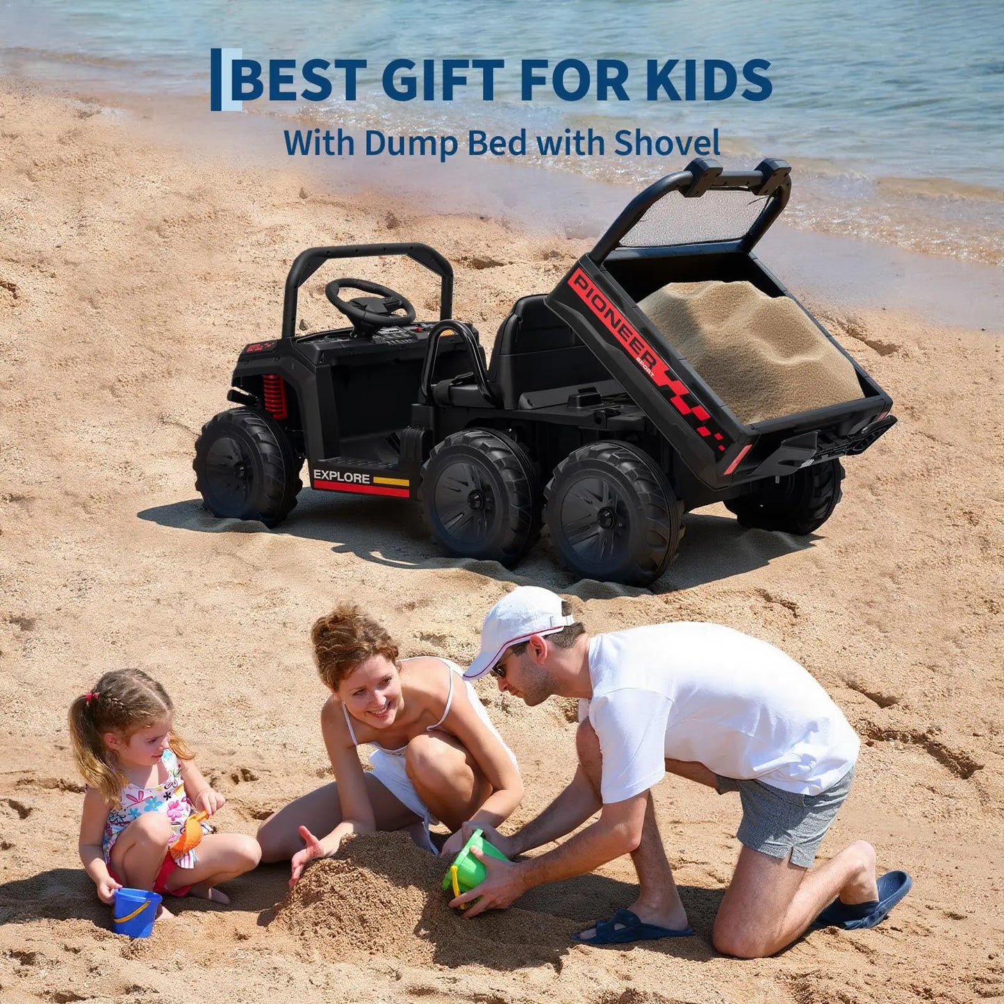 24V 4WD Kids Ride-On Dump Truck – 2-Seater Electric Toy Car with Remote Control, 3 Speeds, Realistic Dump Bed & Lights – Off-Road UTV Truck for Boys & Girls Ages 3+