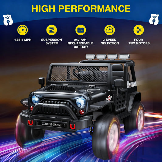 IGIANT 24V 2-Seater Kids Ride-On Truck – Remote Control, Bluetooth, Music, Suspension, LED Lights, 3-Speed Electric Car