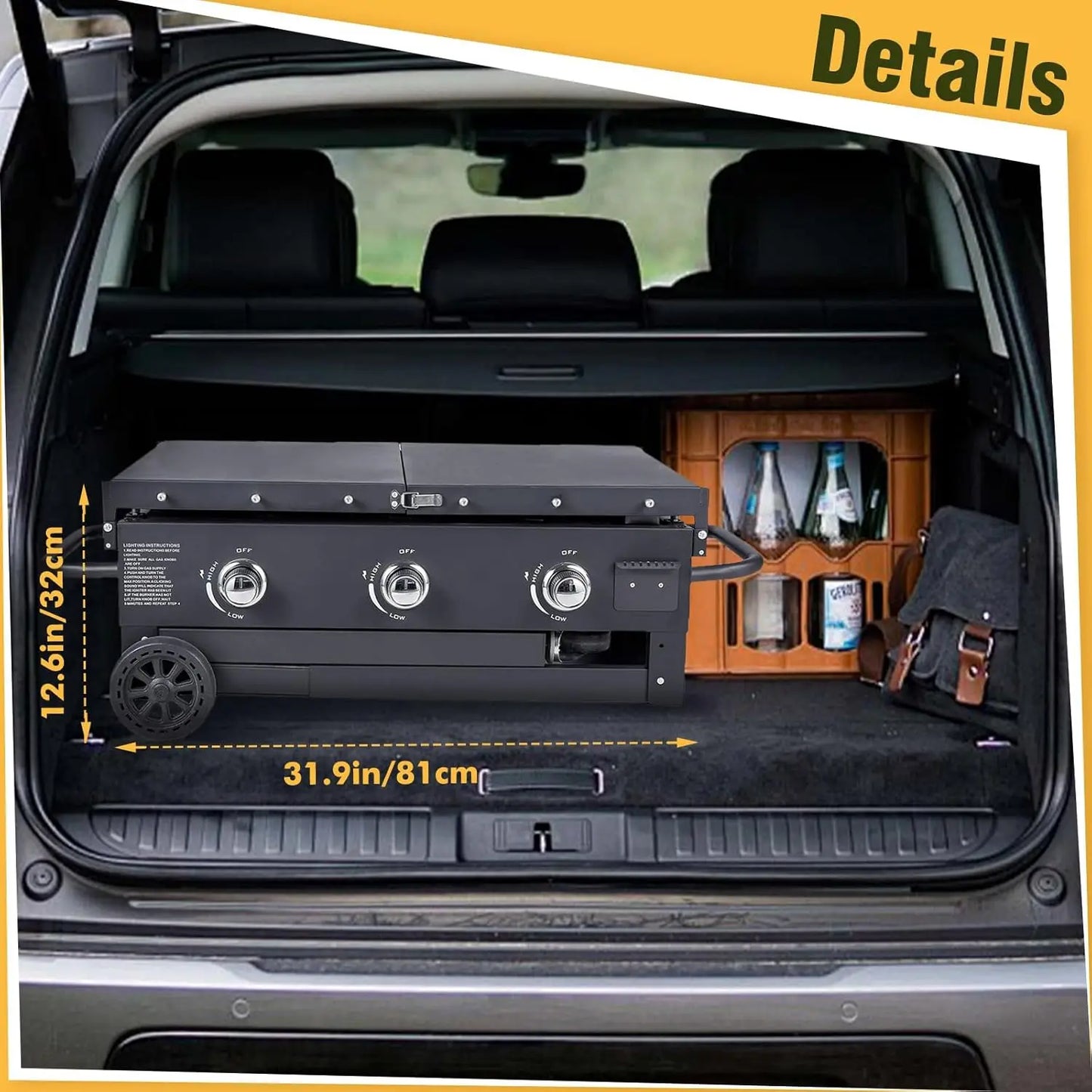 Foldable Flat Top Grill with 3 Burners and Dual Folding Shelves – 36" Outdoor Propane Griddle – 45,000 BTU High-Performance BBQ Grill