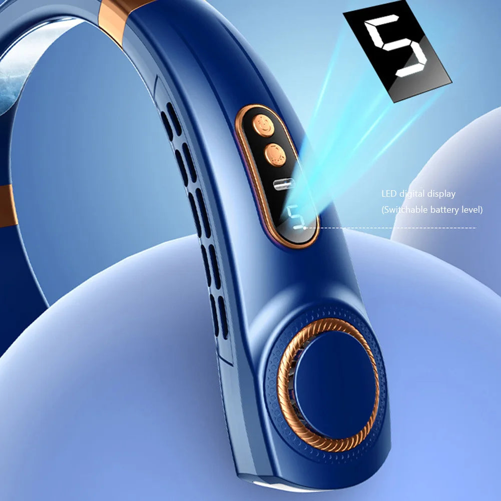 Bladeless Portable Neck Fan – USB Rechargeable, 5-Speed, Digital Display