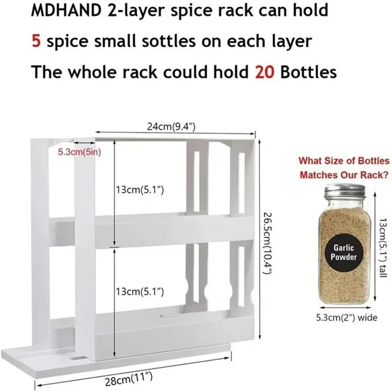 2-Tier Rotating Spice Storage Rack | Multi-Function Swivel Organizer for Kitchen & Bathroom