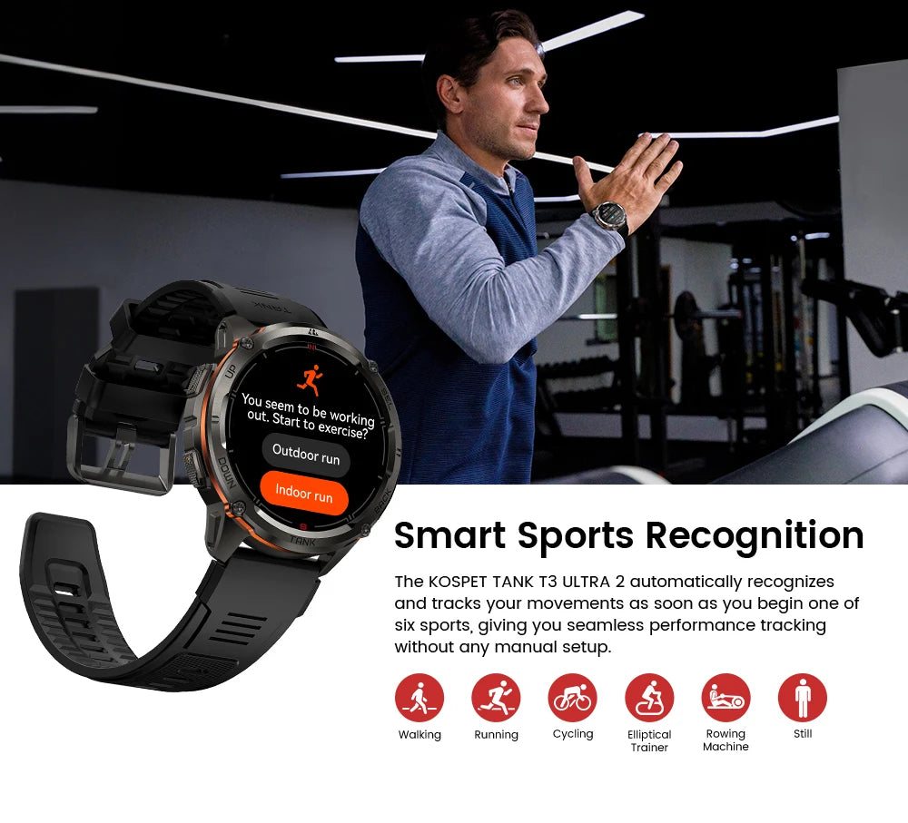 KOSPET TANK T3 Ultra 2 GPS Smartwatch for Men – Compass, Altimeter, Barometer, 5ATM Waterproof, AMOLED Display