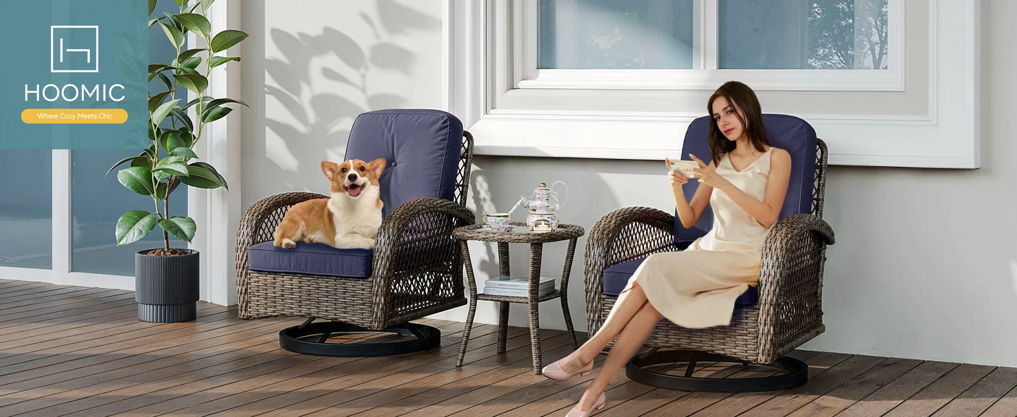 3-Piece Patio Bistro Set with Swivel Rocking Chairs & Glass Coffee Table