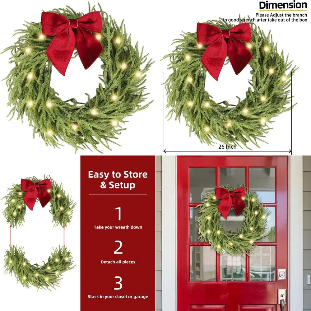 26-Inch Pre-Lit Christmas Artificial Lighted Pine Winter Wreath Christmas Decor