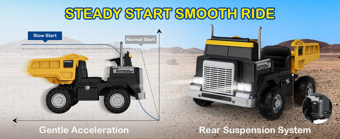 LIGIANT 24V Ride-On Dump Truck for Big Kids – 2-Seater Electric Truck with Remote Control, Power Dump Bed, 4WD Switch, Bluetooth & Suspension