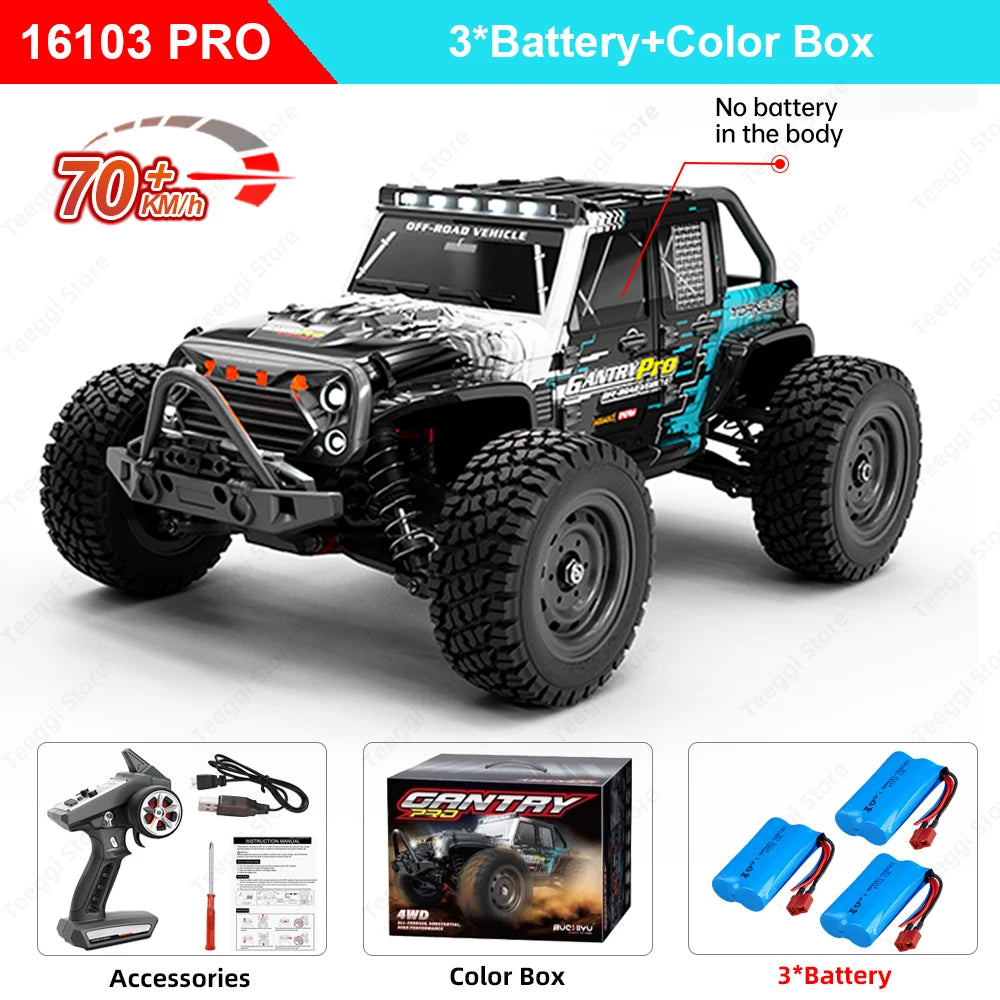 Teeggi 16101 / 16102 PRO 1:16 RC Drift Car – 70KM/H Brushless 4WD Off-Road Monster Truck with LED Lights